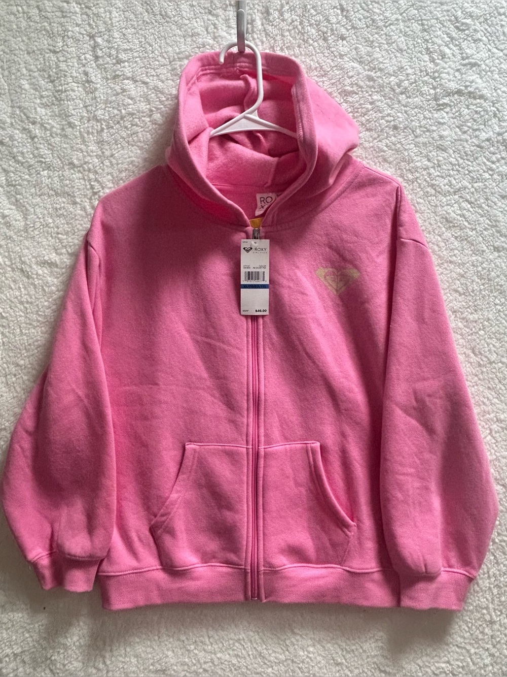 Roxy Girls Hooded Full Zip Jacket Pink Fleece XL 16 NEW